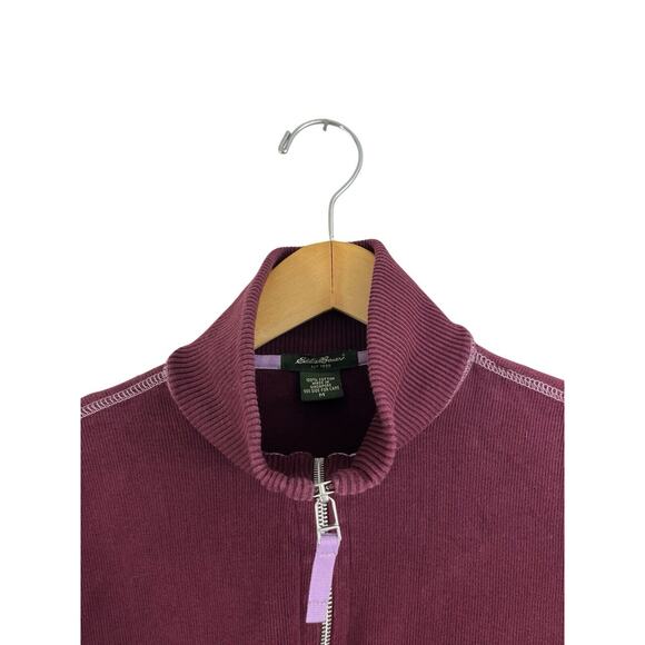 Eddie Bauer Men’s Pullover 1/4 Zip Mock Neck Burgundy Medium Cotton Sweatshirt - Picture 5 of 12